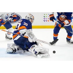 Ilya Sorokin, doelman van de New York Islanders, scoort de eerste nul
